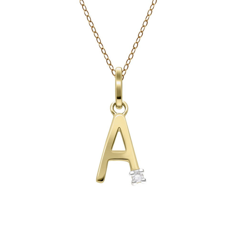 Initiale A Diamant Anfangsbuchstaben Kette in 9ct Gelb Gold
