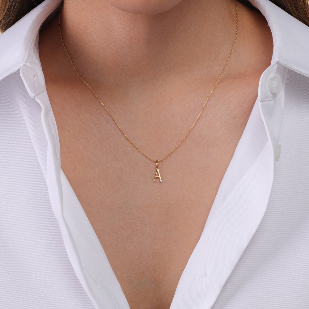 Initiale A Diamant Anfangsbuchstaben Kette in 9ct Gelb Gold