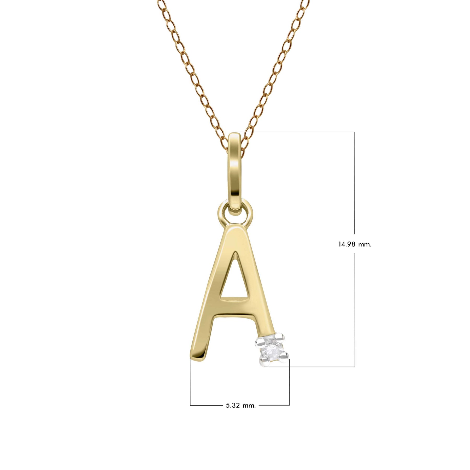 Initiale A Diamant Anfangsbuchstaben Kette in 9ct Gelb Gold