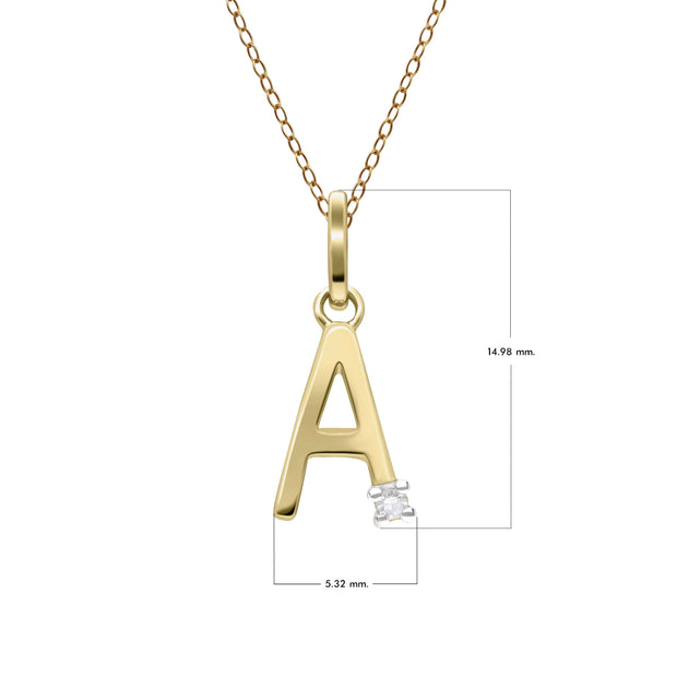 Initiale A Diamant Anfangsbuchstaben Kette in 9ct Gelb Gold