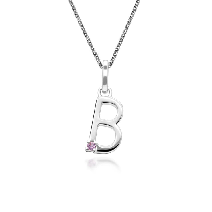 Initiale B Rosa Saphir Anfangsbuchstaben Kette in 9ct Weiß Gold