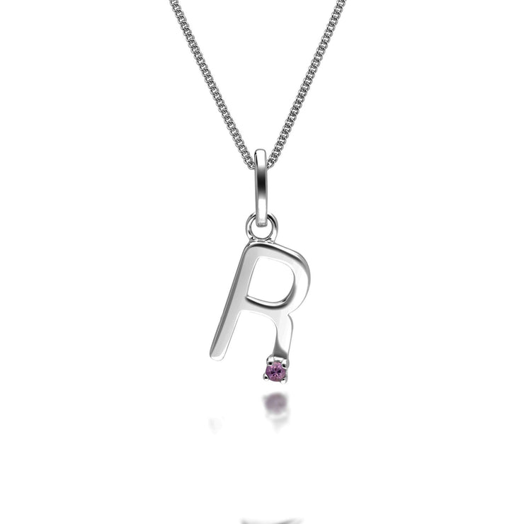 Initiale R Anfangsbuchstaben Rosa Saphir in 9ct Weiß Gold