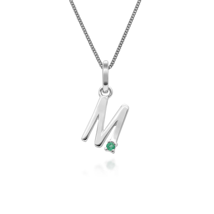 Initiale M Smaragd Anfangsbuchstaben Kette in 9ct Weiß Gold