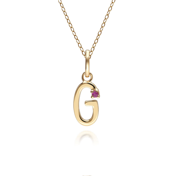 Initiale G Anfangsbuchstaben Rubin Anhänger in 9ct Gelb Gold