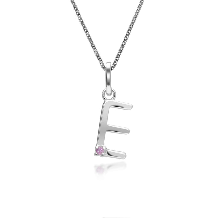Initiale E Anfangsbuchstaben Rose Saphir Anhänger in 9ct Weiß Gold